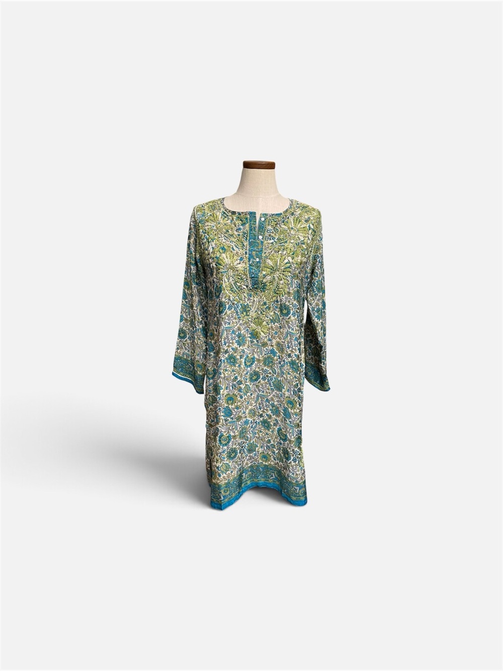 •Green Floral Tunic Dress